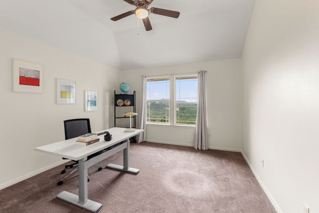 9604 Big View Dr, Austin, TX 78730 - carpeted office featuring a ceiling fan and lofted ceiling