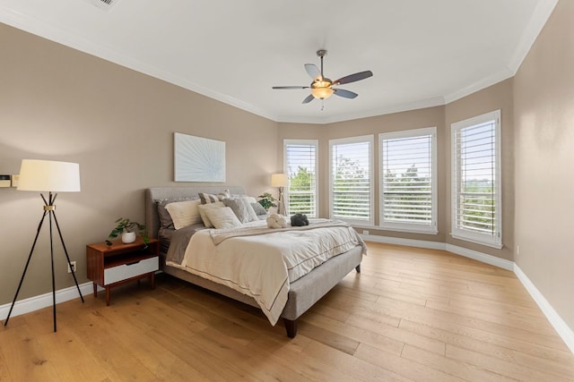 9604 Big View Dr, Austin, TX 78730 - bedroom featuring light wood finished floors, crown molding, and ceiling fan