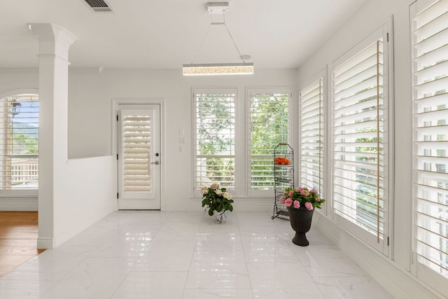 9604 Big View Dr, Austin, TX 78730 - hall featuring decorative columns and marble finish floors