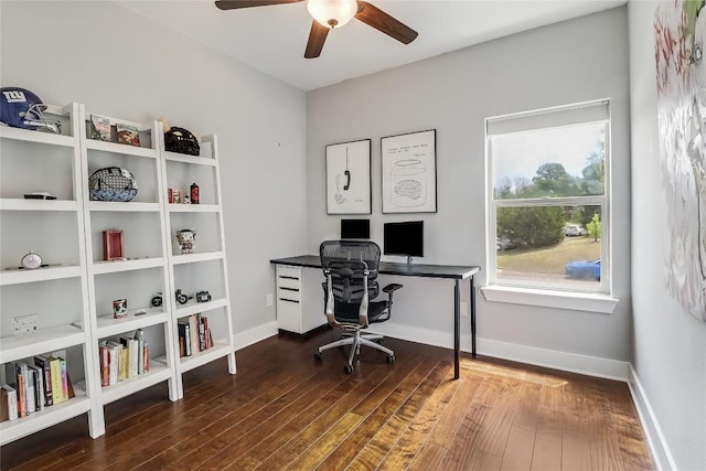 4612 Windy Brook Dr Unit A, Austin, TX 78723 - office featuring ceiling fan, wood finished floors, and baseboards