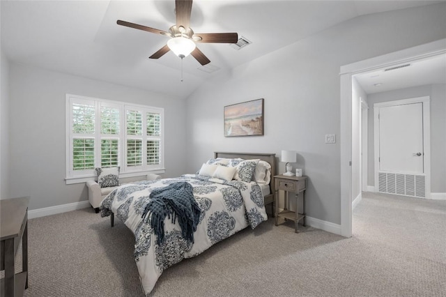 15004 Falconhead Grove Loop, Austin, TX 78738 - carpeted bedroom with vaulted ceiling, baseboards, and a ceiling fan