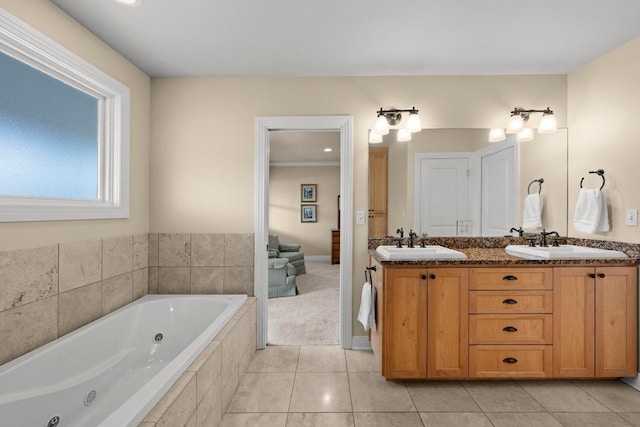 3214 Funston St, Austin, TX 78703 - full bathroom featuring double vanity, a tub with jets, and tile patterned floors