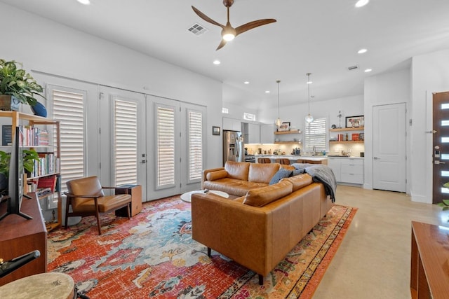 4801 Louis Ave Unit 1, Austin, TX 78721 - living room featuring ceiling fan and recessed lighting