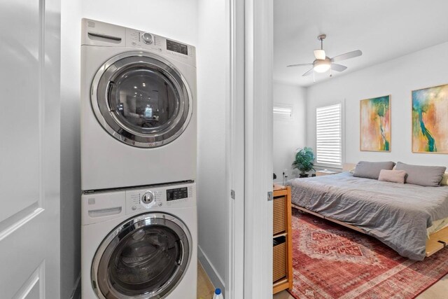 4801 Louis Ave Unit 1, Austin, TX 78721 - washroom with stacked washer and clothes dryer and a ceiling fan