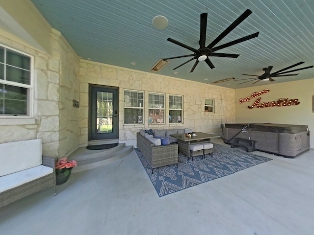 1127 Penion Dr, Austin, TX 78748 - view of patio with a hot tub, ceiling fan, and an outdoor living space