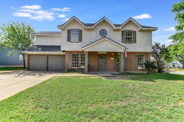 1905 Hollow Tree Blvd, Round Rock, TX 78681 - traditional home featuring concrete driveway, a front yard, brick siding, a shingled roof, and covered porch