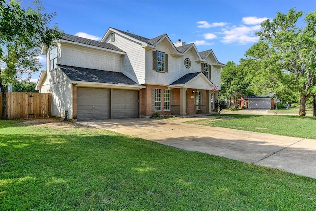 1905 Hollow Tree Blvd, Round Rock, TX 78681 - traditional-style home featuring driveway, brick siding, a chimney, a shingled roof, and an attached garage