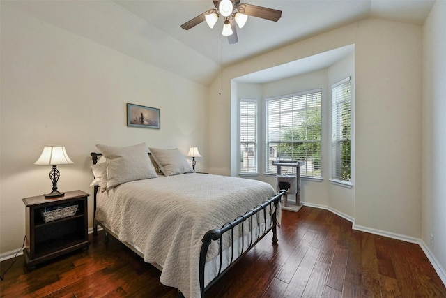 204 Saddleback Rd, Austin, TX 78737 - bedroom with vaulted ceiling, hardwood / wood-style floors, baseboards, and a ceiling fan