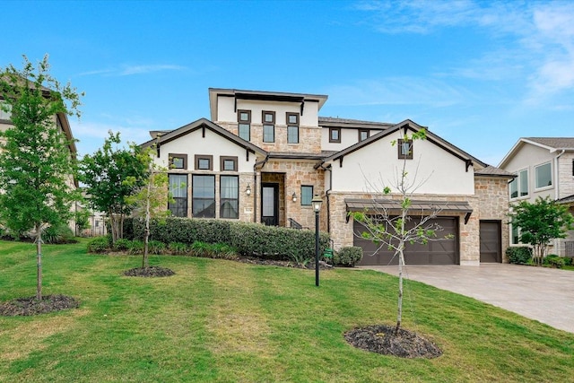 604 Rawson Bnd, Austin, TX 78738 - contemporary house with stucco siding, stone siding, driveway, and a front yard