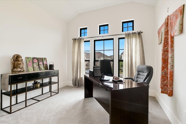 604 Rawson Bnd, Austin, TX 78738 - home office featuring carpet and high vaulted ceiling