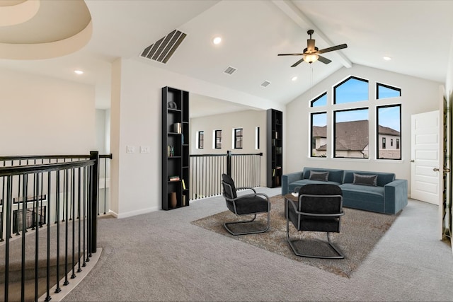 604 Rawson Bnd, Austin, TX 78738 - carpeted living area featuring a ceiling fan and recessed lighting