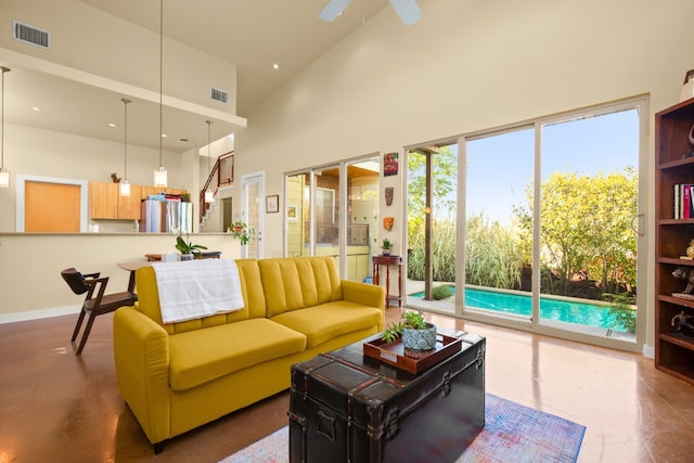 5309 Sendero Hills Pkwy, Austin, TX 78724 - living area featuring a towering ceiling and ceiling fan