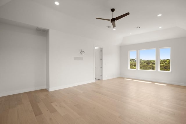 3401 Day Star Cv, Austin, TX 78746 - spare room with light wood-style floors, a ceiling fan, baseboards, recessed lighting, and vaulted ceiling