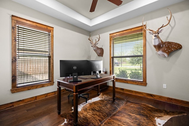 121 Gloria Blvd, Smithville, TX 78957 - office area with wood finished floors, baseboards, and ceiling fan