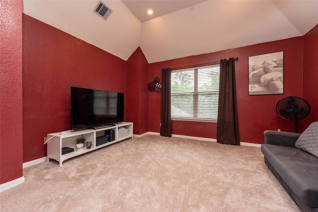 1006 Savanna Ln, Cedar Park, TX 78613 - living room with vaulted ceiling, carpet flooring, and baseboards