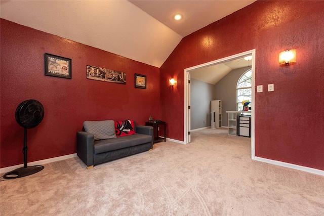 1006 Savanna Ln, Cedar Park, TX 78613 - living area with vaulted ceiling, carpet, and baseboards