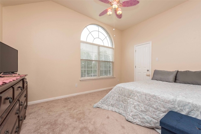 1006 Savanna Ln, Cedar Park, TX 78613 - bedroom with light carpet, lofted ceiling, baseboards, and a ceiling fan