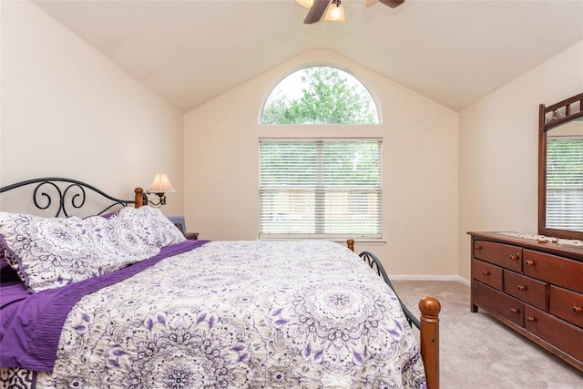 1006 Savanna Ln, Cedar Park, TX 78613 - bedroom featuring light carpet, vaulted ceiling, and ceiling fan