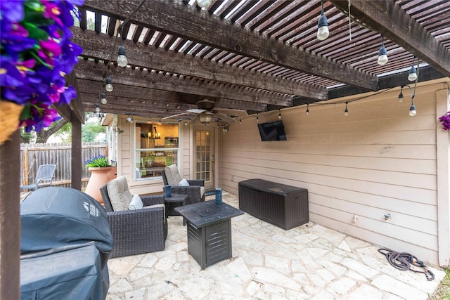 1006 Savanna Ln, Cedar Park, TX 78613 - view of patio with a ceiling fan, a pergola, area for grilling, and an outdoor hangout area
