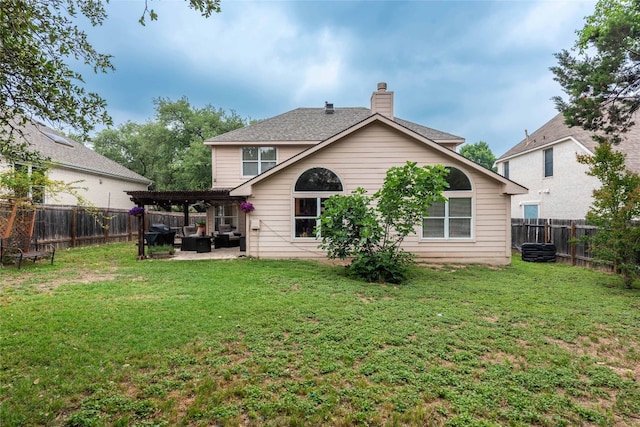 1006 Savanna Ln, Cedar Park, TX 78613 - rear view of property featuring a pergola, a chimney, a patio, and outdoor lounge area