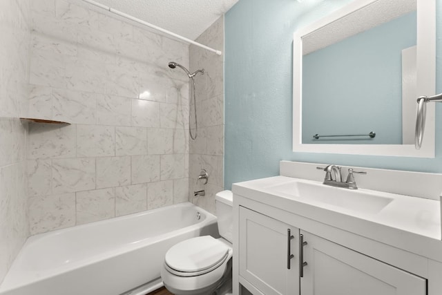 21459 Coyote Trl Unit A2, Lago Vista, TX 78645 - bathroom with a textured ceiling, vanity, shower / bath combination, and a textured wall