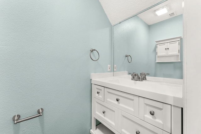 21459 Coyote Trl Unit A2, Lago Vista, TX 78645 - bathroom featuring vanity, a textured wall, and a textured ceiling