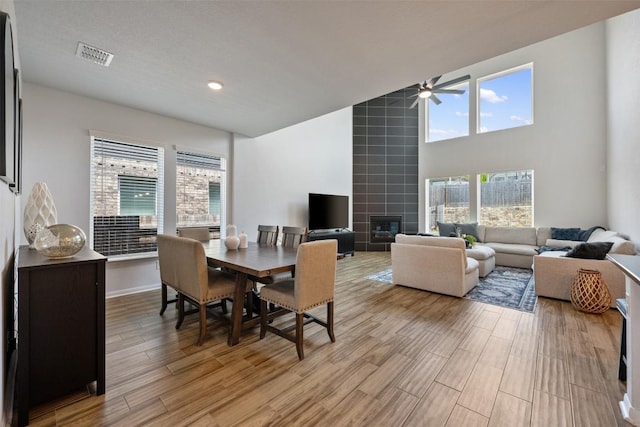 707 Sugar Cane Rd, Buda, TX 78610 - dining space with a ceiling fan, healthy amount of natural light, light wood finished floors, and recessed lighting