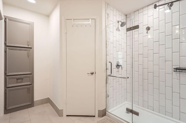 9518 Topridge Dr Unit 7, Austin, TX 78750 - bathroom with a shower stall, tile patterned flooring, and recessed lighting