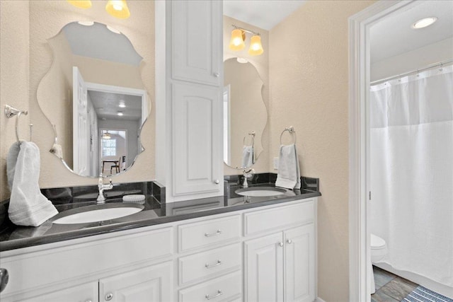 1409 Old Mill Rd, Salado, TX 76571 - full bathroom featuring double vanity and toilet