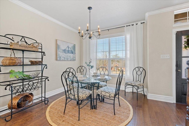 1409 Old Mill Rd, Salado, TX 76571 - dining space with baseboards, a chandelier, healthy amount of natural light, and crown molding