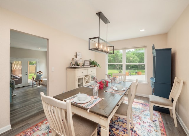 2702 Double Tree St, Round Rock, TX 78681 - dining area with wood finished floors, baseboards, a chandelier, recessed lighting, and french doors
