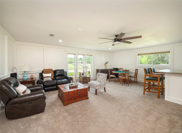 2702 Double Tree St, Round Rock, TX 78681 - carpeted living area featuring a decorative wall, healthy amount of natural light, ceiling fan, and recessed lighting
