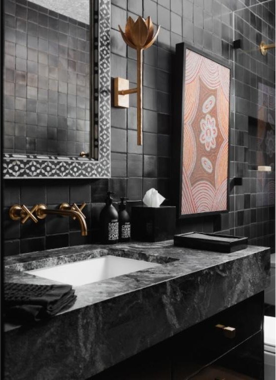 713 E 32nd St, Austin, TX 78705 - bathroom featuring tile walls, backsplash, and vanity