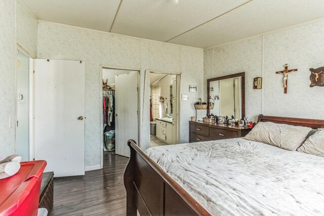 116 Hokanson Rd, Del Valle, TX 78617 - bedroom featuring dark wood finished floors, a spacious closet, a closet, and ensuite bath