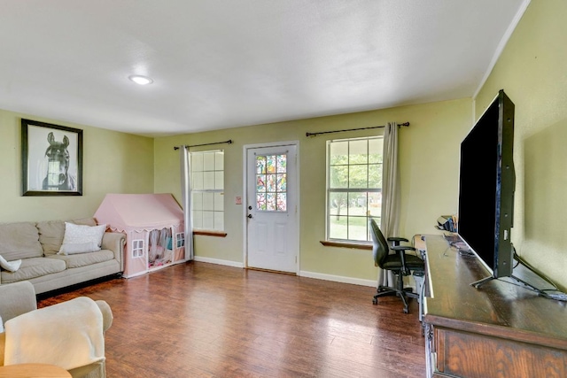 116 Hokanson Rd, Del Valle, TX 78617 - living room featuring dark wood-type flooring and recessed lighting