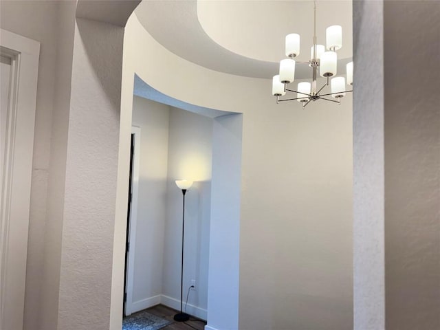 1162 Thicket Ln, New Braunfels, TX 78132 - hall featuring a chandelier and baseboards
