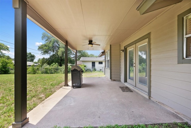 105 E St Johns Ave, Austin, TX 78752 - view of patio / terrace featuring ceiling fan and french doors