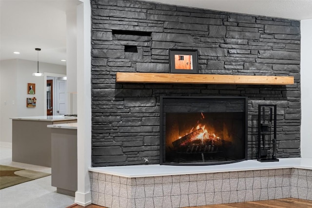 1254 S Church St, Georgetown, TX 78626 - detailed view of a stone fireplace and recessed lighting