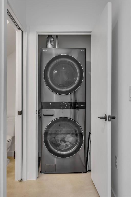 3409 Neal St Unit 2, Austin, TX 78702 - washroom with estacked washer and dryer