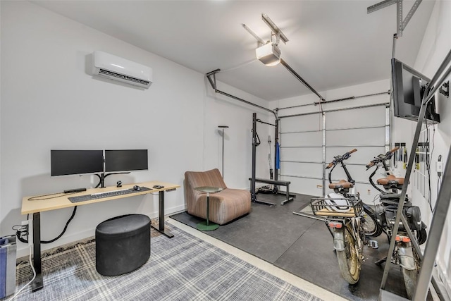 3409 Neal St Unit 2, Austin, TX 78702 - garage with an AC wall unit, a garage door opener, and an office area