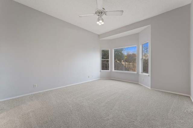 16901 Dashwood Creek Dr, Pflugerville, TX 78660 - unfurnished room featuring carpet flooring, a ceiling fan, baseboards, a textured ceiling, and lofted ceiling