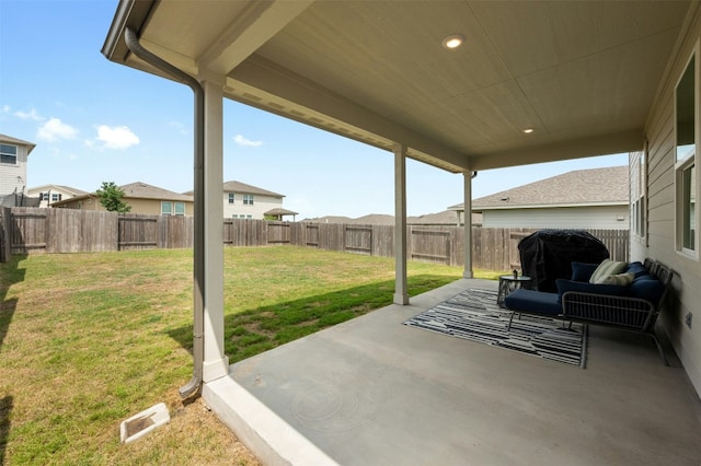 142 Dome Peak Ter, Dripping Springs, TX 78620 - fenced backyard featuring a patio area and a grill
