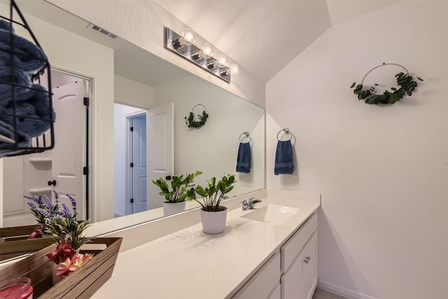 206 Monteforte Rd, Hutto, TX 78634 - bathroom with vaulted ceiling and vanity