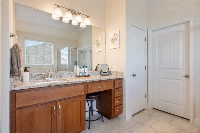 152 Baretta Loop, Buda, TX 78610 - full bath featuring a shower stall, tile patterned floors, and vanity