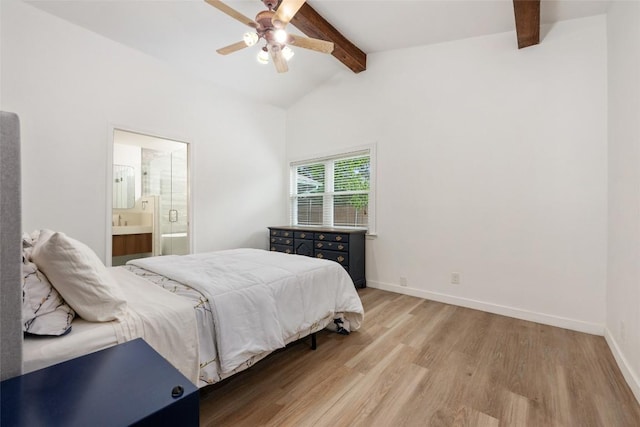 6309 Middleham Pl, Austin, TX 78745 - bedroom featuring light wood-style flooring, ensuite bath, and a ceiling fan