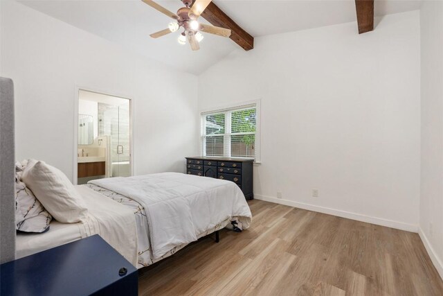 6309 Middleham Pl, Austin, TX 78745 - bedroom with light wood-style floors, connected bathroom, and a ceiling fan