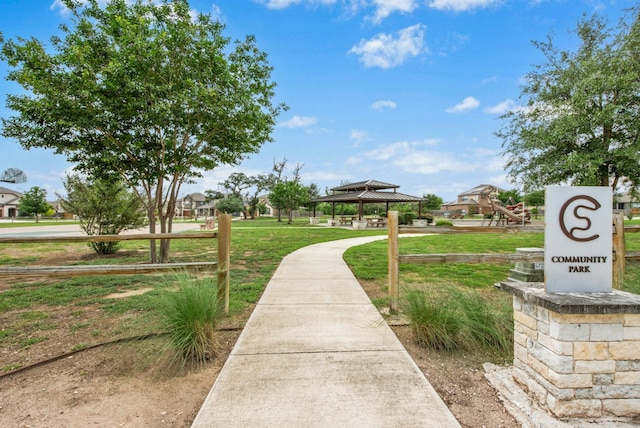 view of home's community featuring a gazebo and a yard