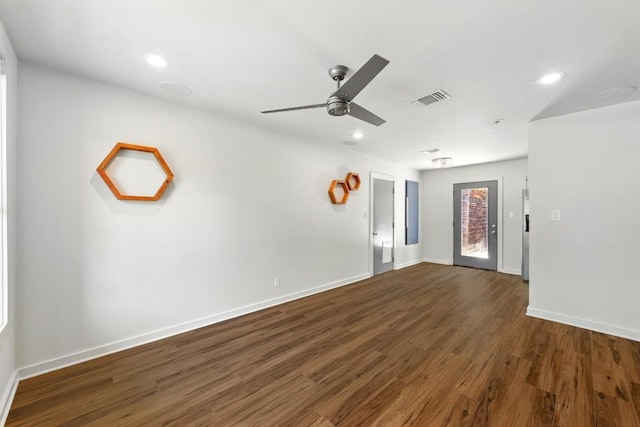 6209 Peggy St, Austin, TX 78723 - unfurnished room featuring dark wood finished floors, a ceiling fan, and recessed lighting