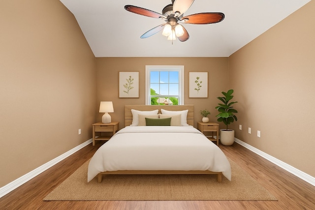 5012 Wildflower Ln, Temple, TX 76502 - bedroom featuring wood finished floors, lofted ceiling, and ceiling fan