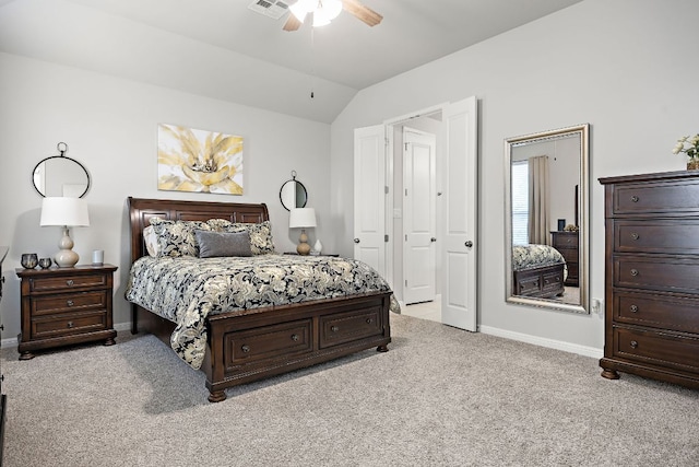 109 Scenic Hills Cir, Georgetown, TX 78628 - carpeted bedroom with baseboards, lofted ceiling, and a ceiling fan